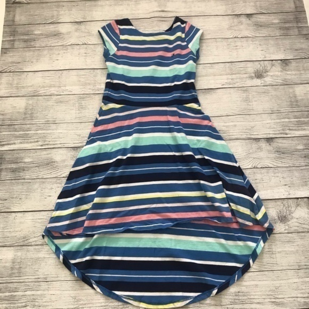 Tommy Hilfiger Blue Striped High Low Cap Sleeve Dress Size 8 Girls Cotton